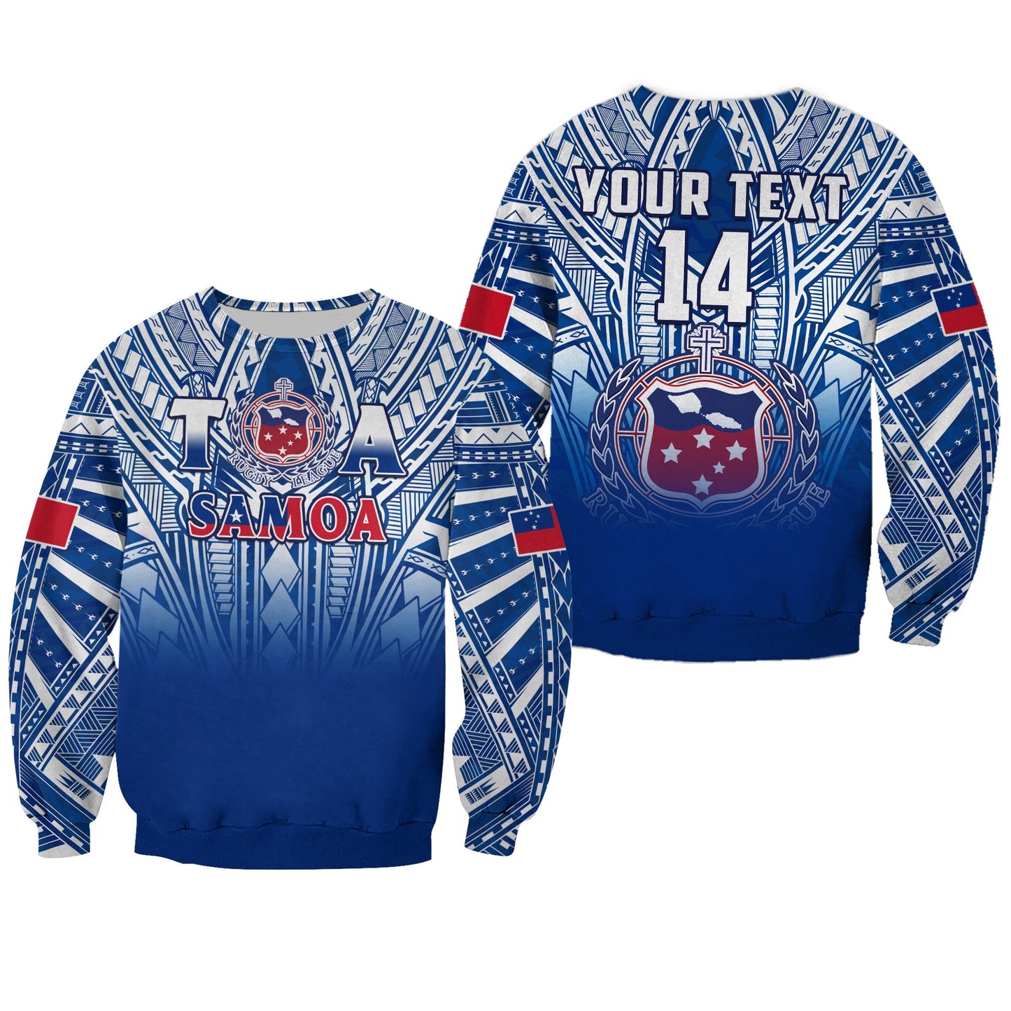Custom Text And Number Samoa Rugby Sweatshirt Personalise Toa Samoa Polynesian Pacific Navy Version