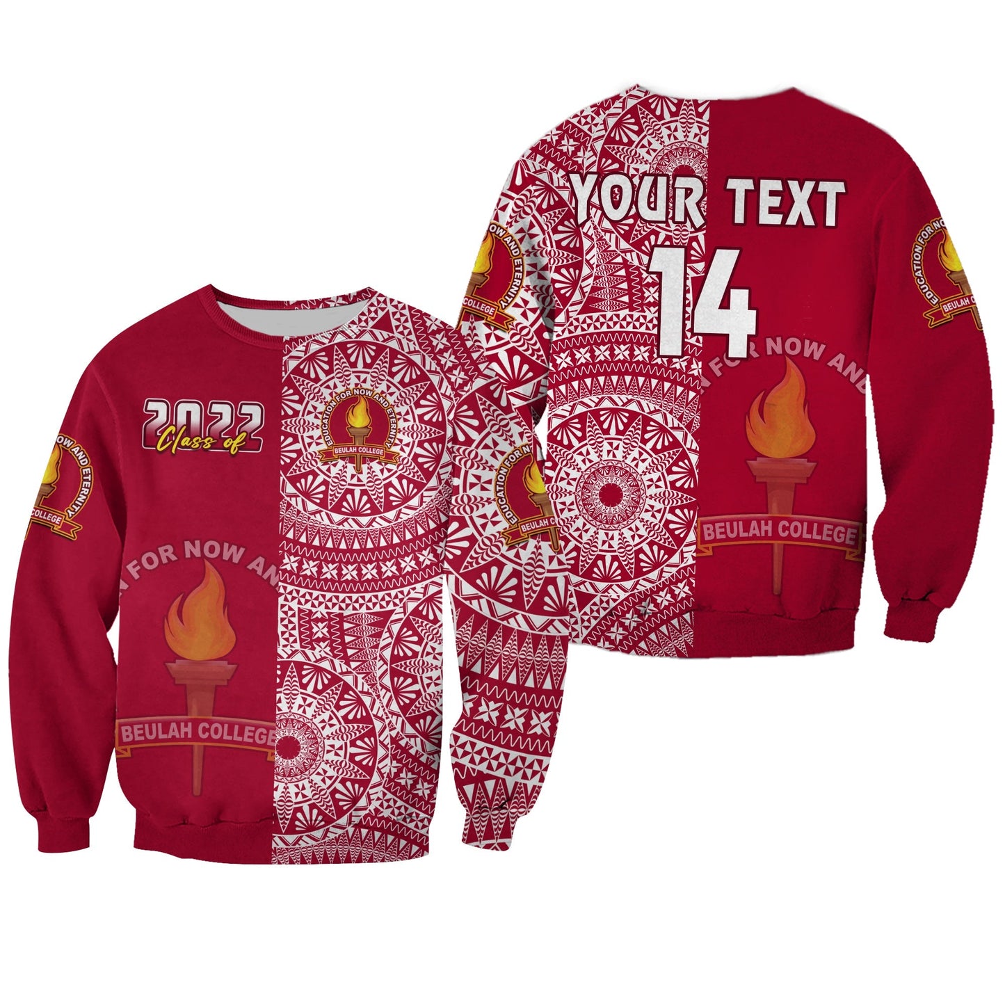 Custom Text And Number Beulah Tonga College Sweatshirt Class Of Year Tongan Ngatu Pattern