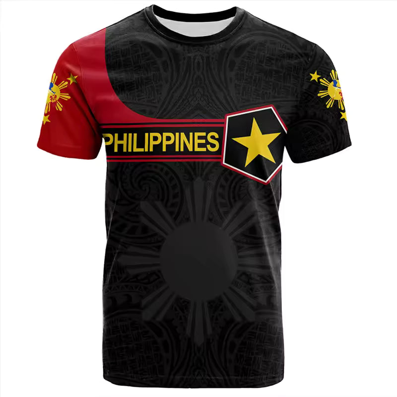 3D Philippines T Shirt Philippines O-Neck Unisex Black Curve Style Printed Shirt
