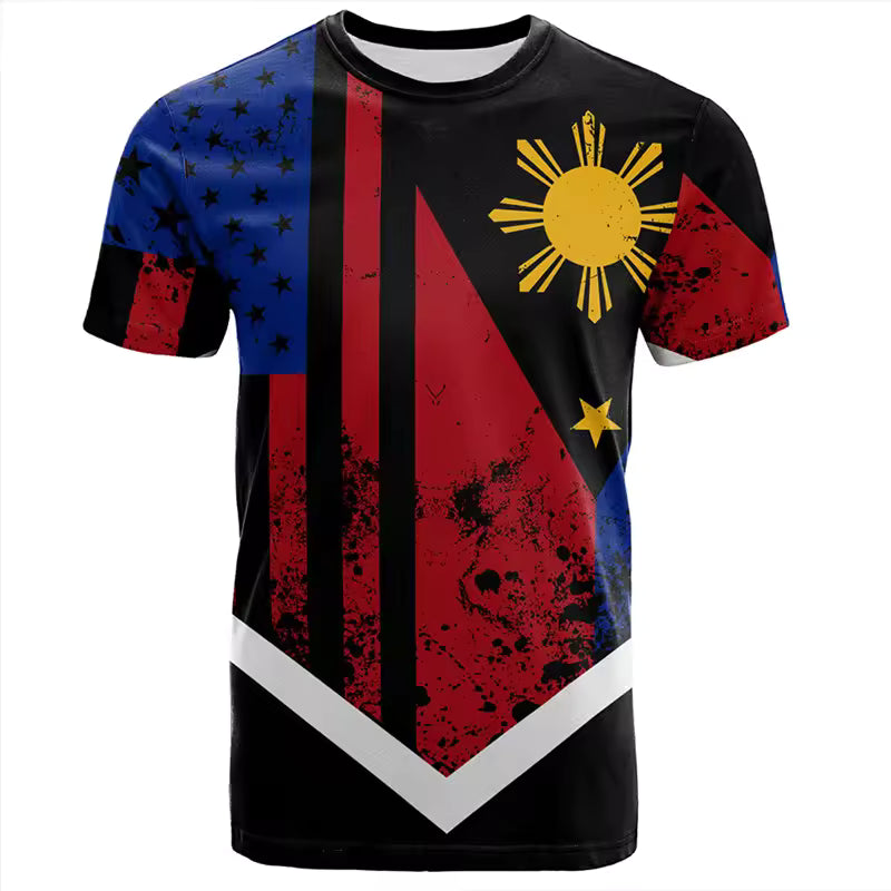 Vintate Philippines Flag T Shirt Philippines O-Neck Unisex Black Printed Shirt