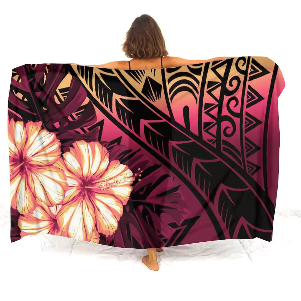 Vintage Hibiscus Flower Tribe Printed Women's Sarong Beach