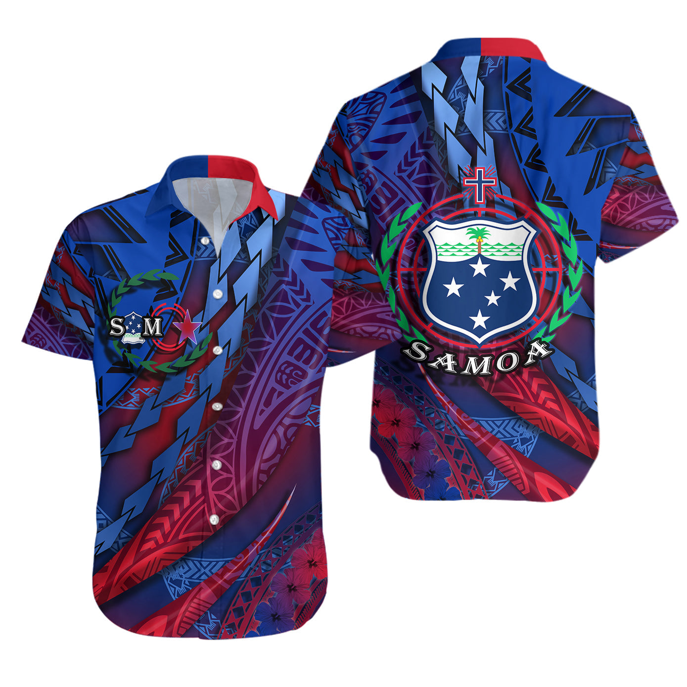 Samoa Hawaiian Shirt Artsy Style - Mixed Blue
