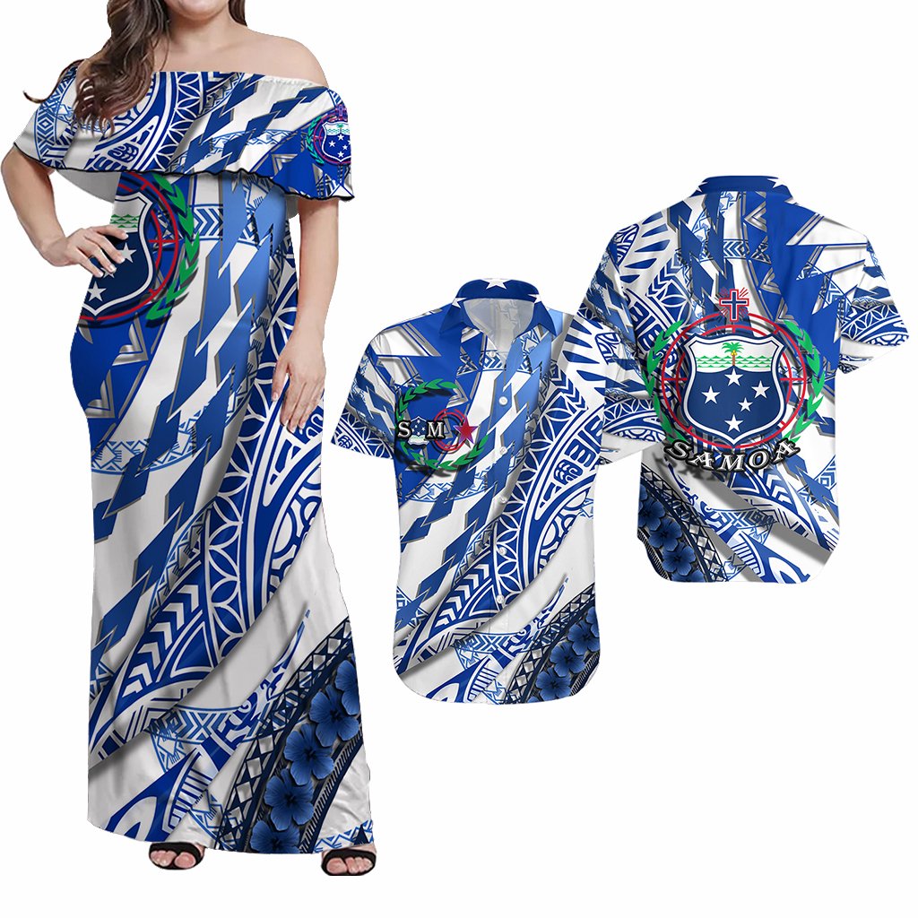 Matching Outfits For Couples Combo Samoa Dress and Hawaiian Shirt White Artsy