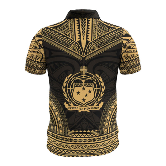 Samoa Custom Personalised Polo Shirt - Samoa Coat Of Arms Polynesian Chief Tattoo Gold Version
