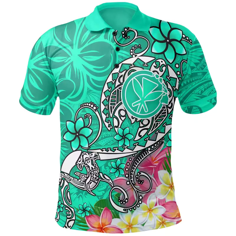 Hawaii Polo Shirt Polynesian Tribal Pattern Flower Tropical Shirt