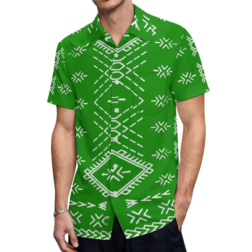 Samoan Green Puletasi Polynesian Tattoo Pattern Matching Outfit For Couple Women Dresses lady Design Dress Matching Men's Short-Sleeved Shirts Couple Suit