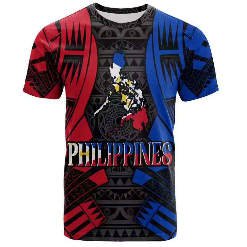 Vintage 3D Printed Philippines Map T Shirt Philippines O-Neck Unisex Shirt