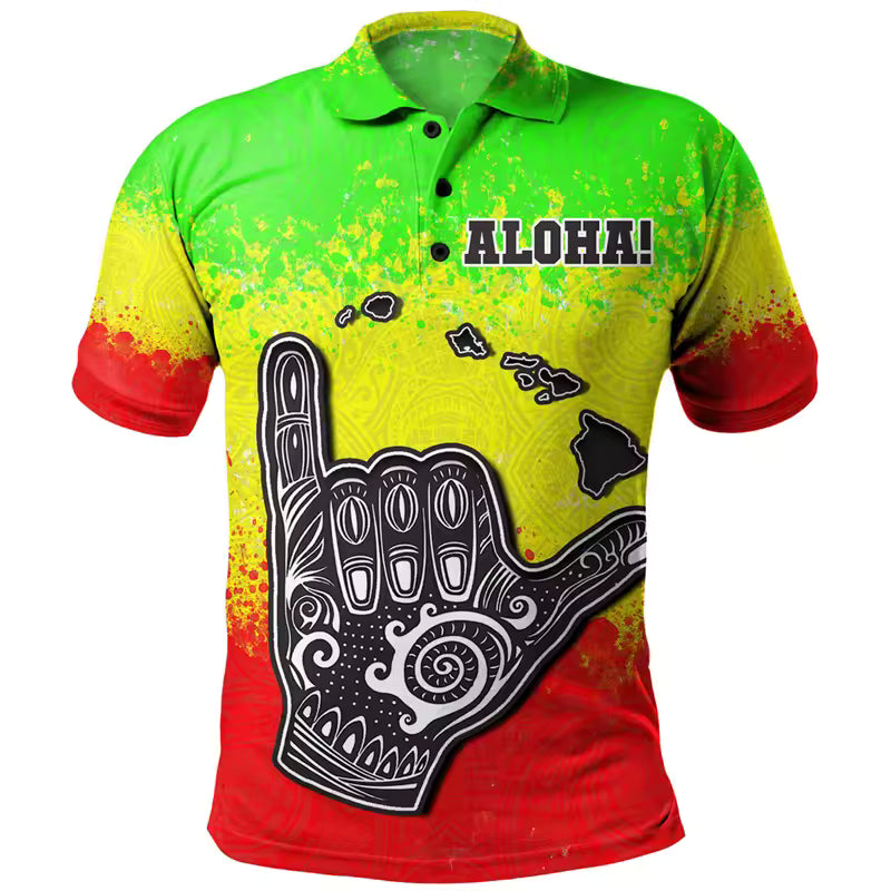 Hawaii Map Polo Shirt Polynesian Tribal Pattern Aloha Hawaii Shirt