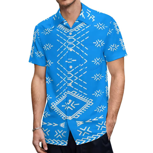 Samoan Blue Puletasi Polynesian Tattoo Pattern Matching Outfit For Couple Women Dresses lady Design Dress Matching Men's Short-Sleeved Shirts Couple Suit