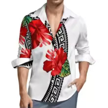 Matching Couple Outfit Women's Teardrop Neck Ruffle Neck Ruffled Long Dress Men'S Polynesian Shirt