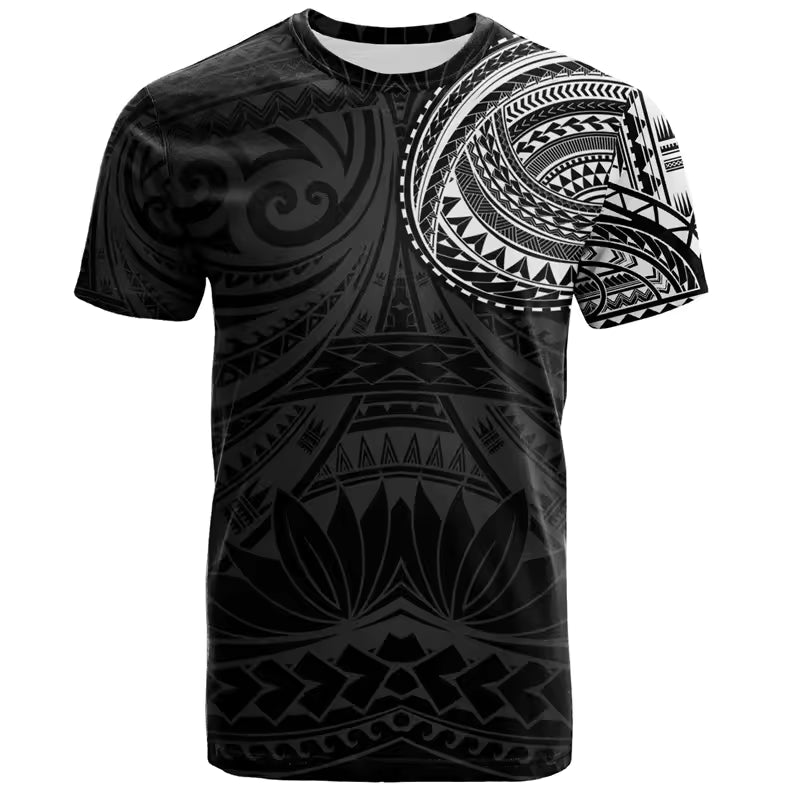 Polynesian T-Shirt Polynesian Tribal Island Pattern Printed Black Shirt