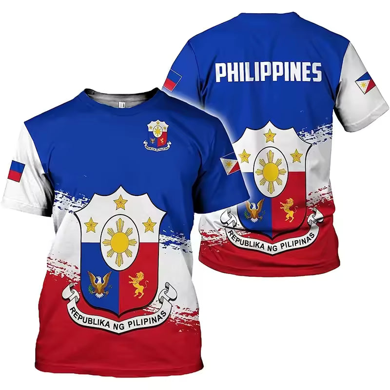 Philippines T Shirt Philippines Flag Polynesian Pattern Unisex Printed O-Neck Shirt