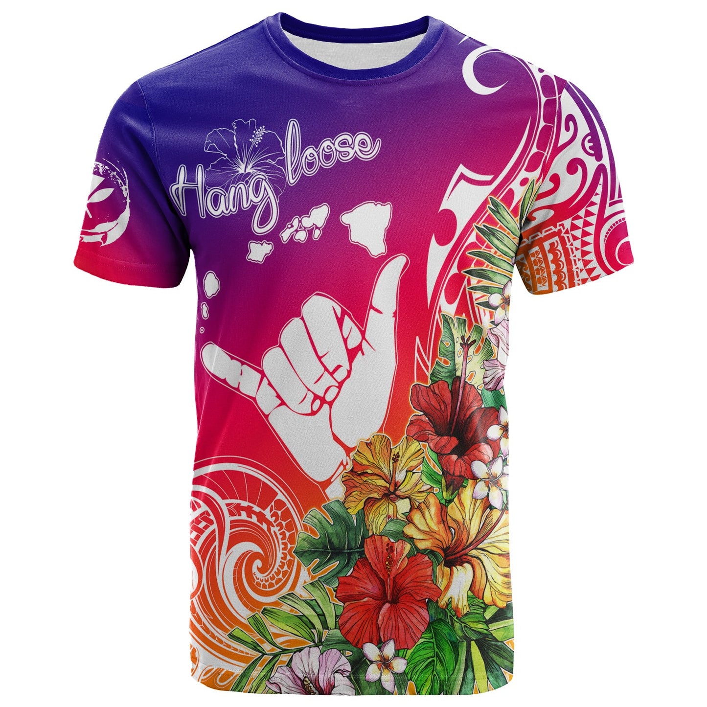 Hawaii Sunset with Hibiscus T Shirt Shaka Hang Loose