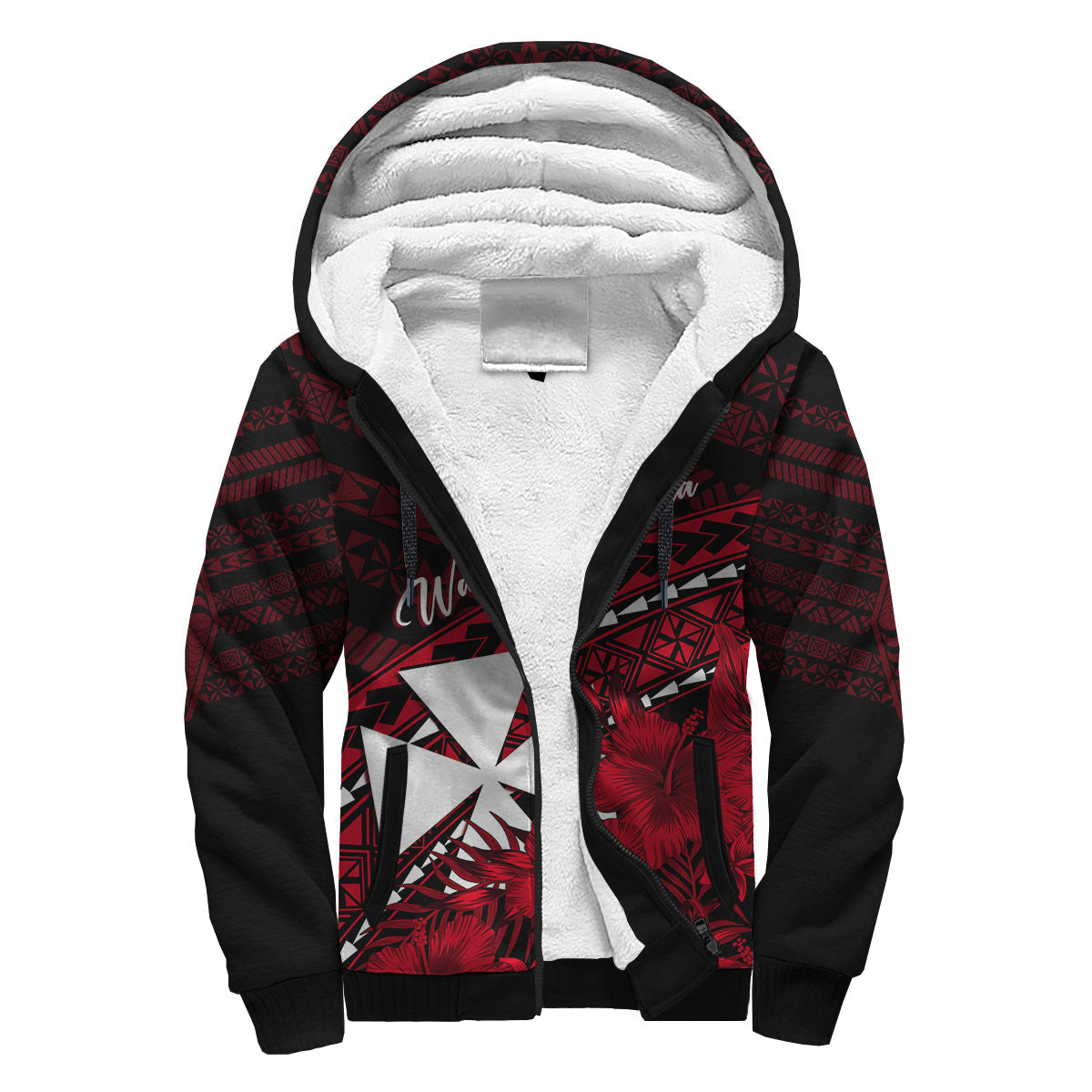 Wallis et Futuna Personalised Sherpa Hoodie Tapa Hibiscus Vibes