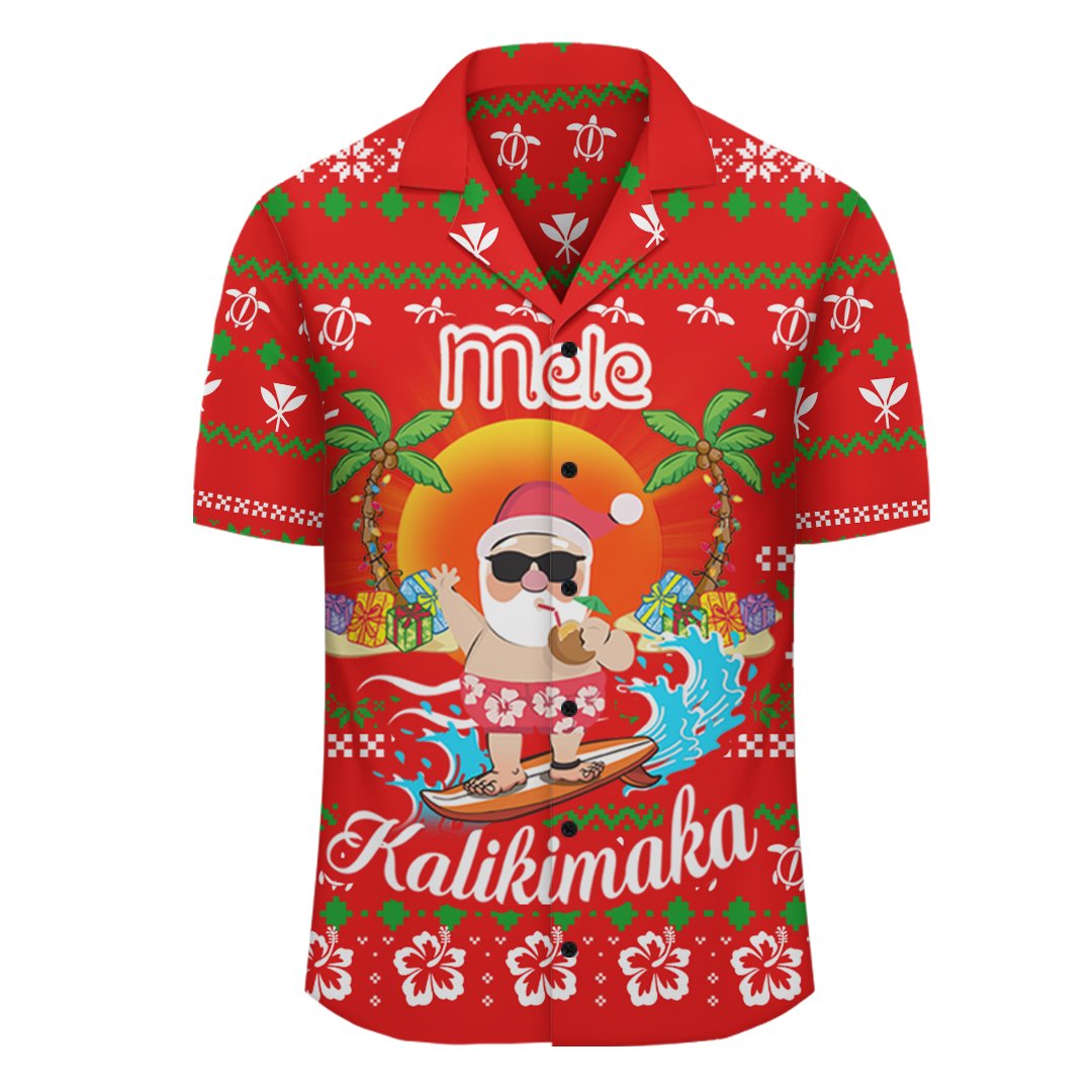 Personalized Hawaiian Santa Claus Mele Kalikimaka Shirt - Aviv Style - Red - AH