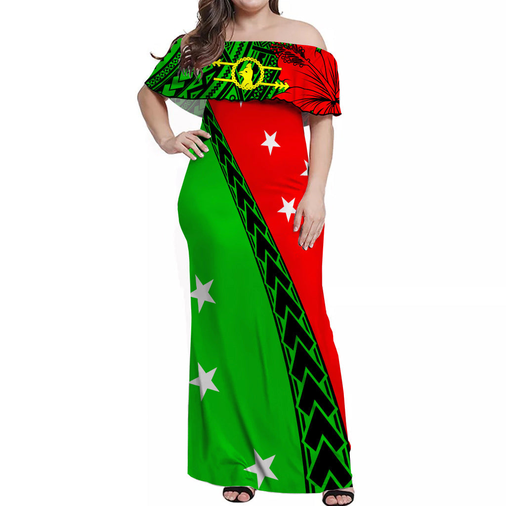 PNG Hibiscus Tribal Pattern Off Shoulder Long Dress Southern Highlands