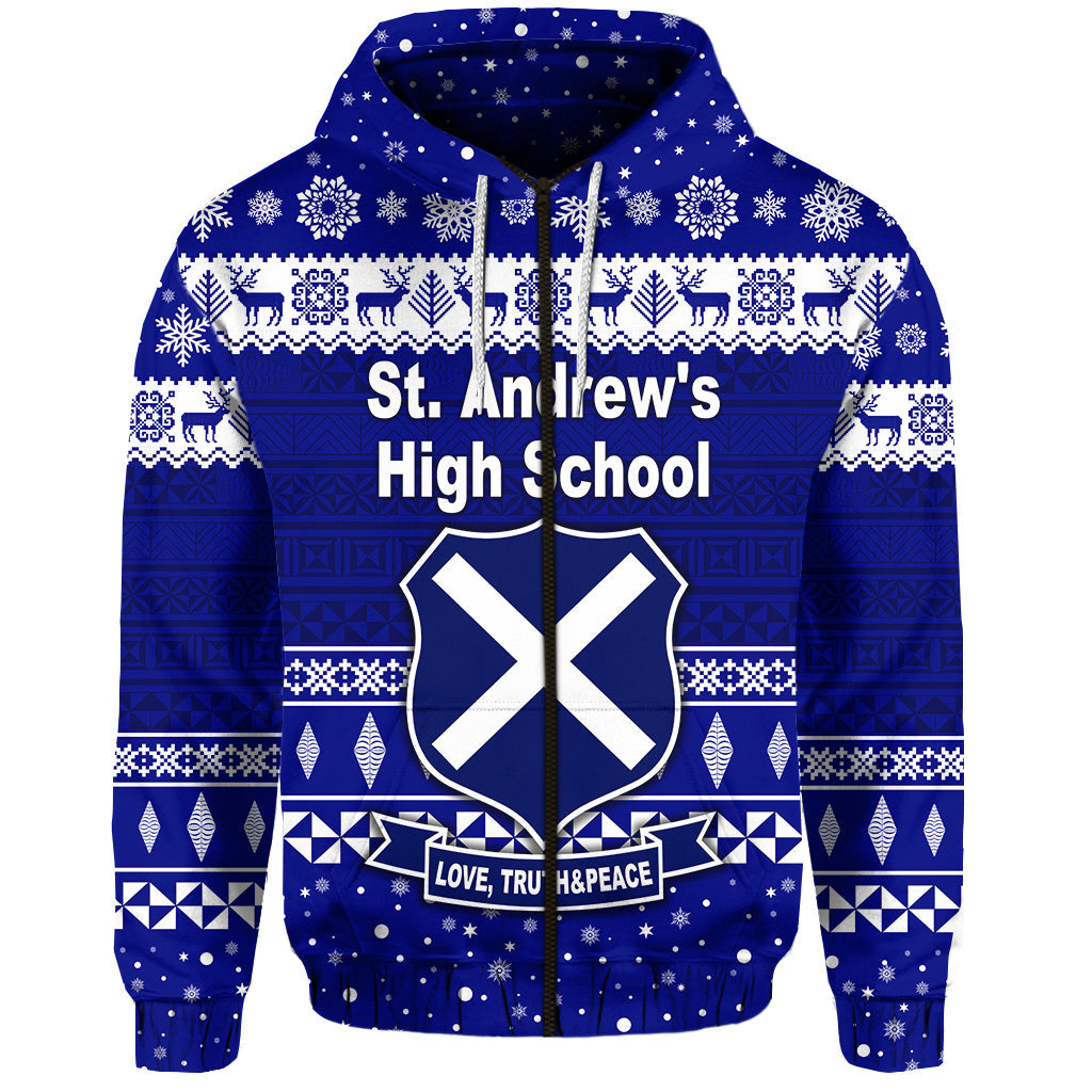 ( Personalised) St. Andrew's High School Christmas Zip Hoodie Simple Style
