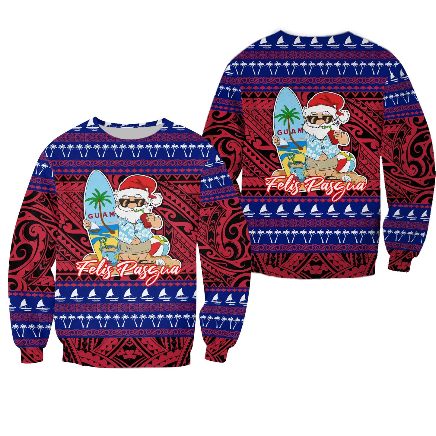 Guam Christmas Felis Pasgua Santas Guam Surf Board Sweatshirt