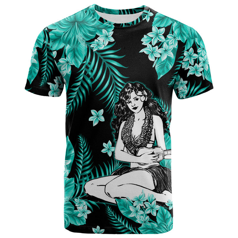 Hawaii Summer Colorful Hula Girl T Shirt Turquesa