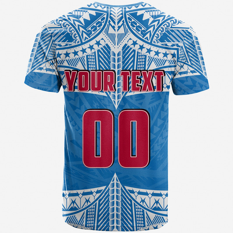 Custom Personalised And Number Toa Samoa Rugby T Shirt Blue Sky