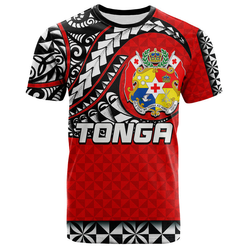 Tonga Coat Of Arms Red T Shirt Polynesian Tattoo Curve Style Shirt