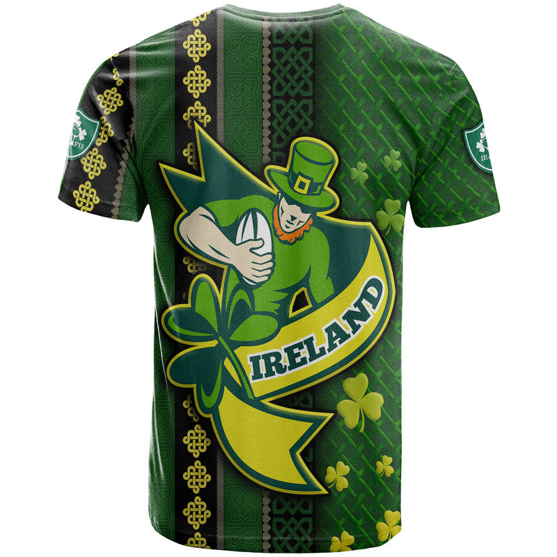 Ireland Celtic Knot Rugby T Shirt Irish Gold and Green Pattern