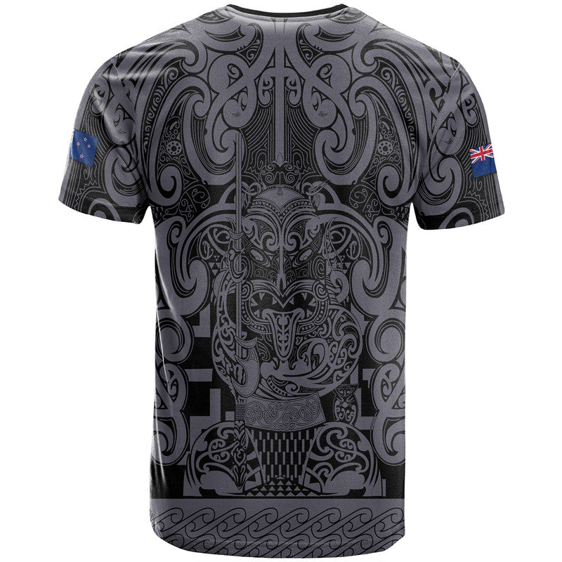 New Zealand Taiaha Maori T Shirt Minimalist Silver Fern All Black