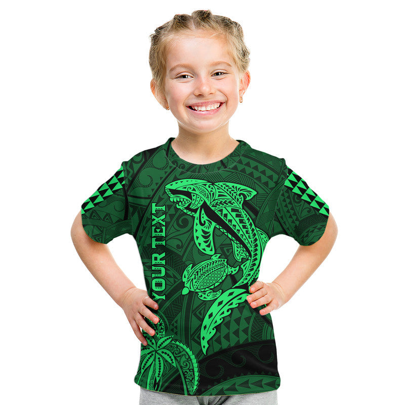 (Custom Personalised) Hawaii T Shirt Shark and Turtle Mix Kakau Green