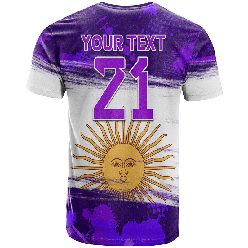 Custom Argentina Sol de Mayo La Albiceleste Flag Style T Shirt Purple