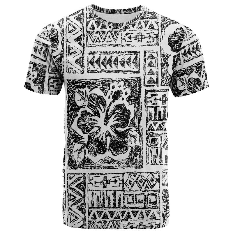 Fiji Tribal Black T Shirt Triple Hibiscus Tapa Style