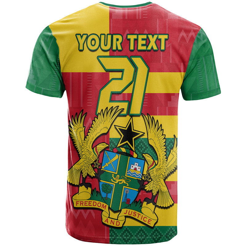 Custom Ghana Football Flag Color Mixed Kente Pattern T Shirt