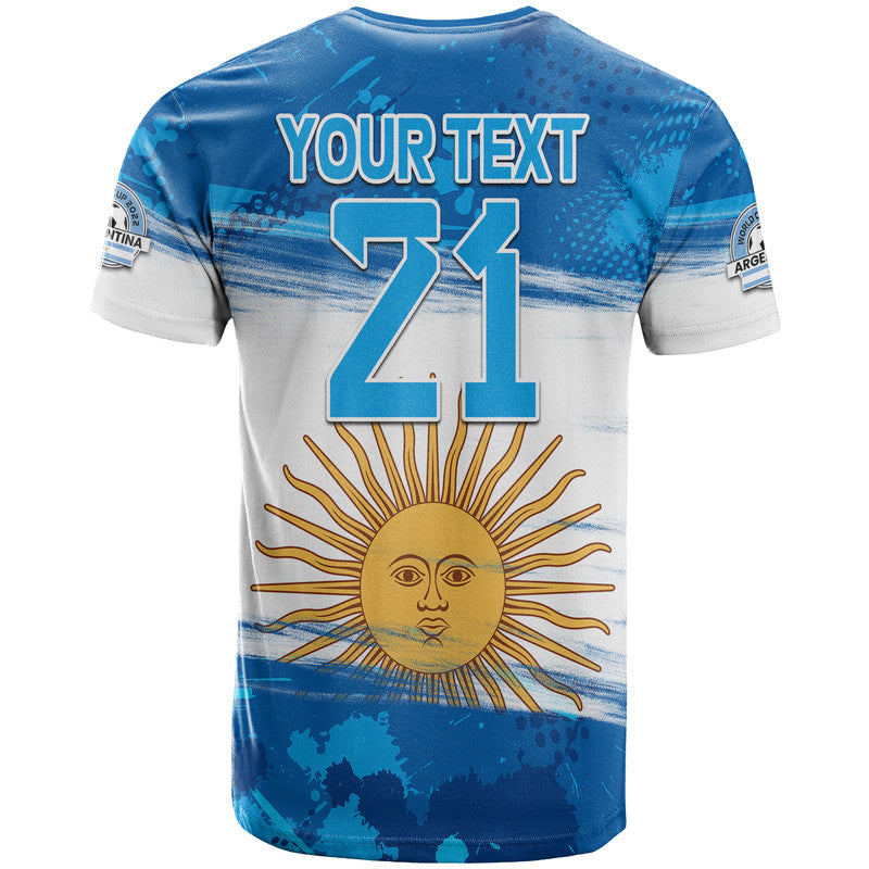 Custom Argentina Sol de Mayo La Albiceleste Flag Style T Shirt Blue