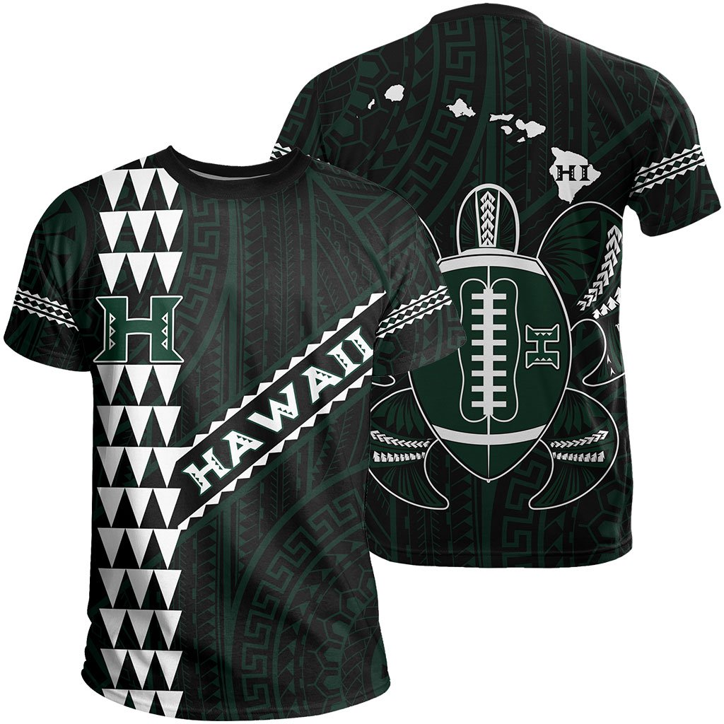 Hawaii Kakau Warrior Polynesian Turtle American Football T Shirt Black