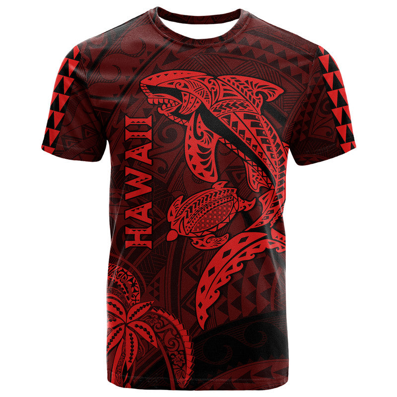 Hawaii T Shirt Shark and Turtle Mix Kakau Red