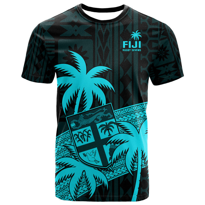 Fiji Rugby Sevens T Shirt Tapa Palm Tree and Fijian Coat of Arms