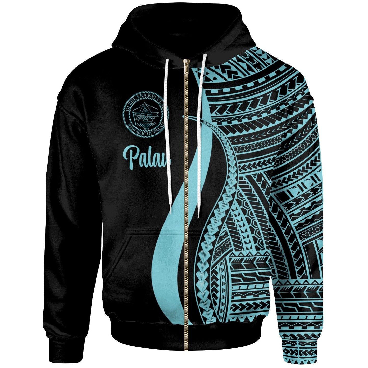 Palau Zip Up Hoodie Turquosie Tentacle Tribal Pattern