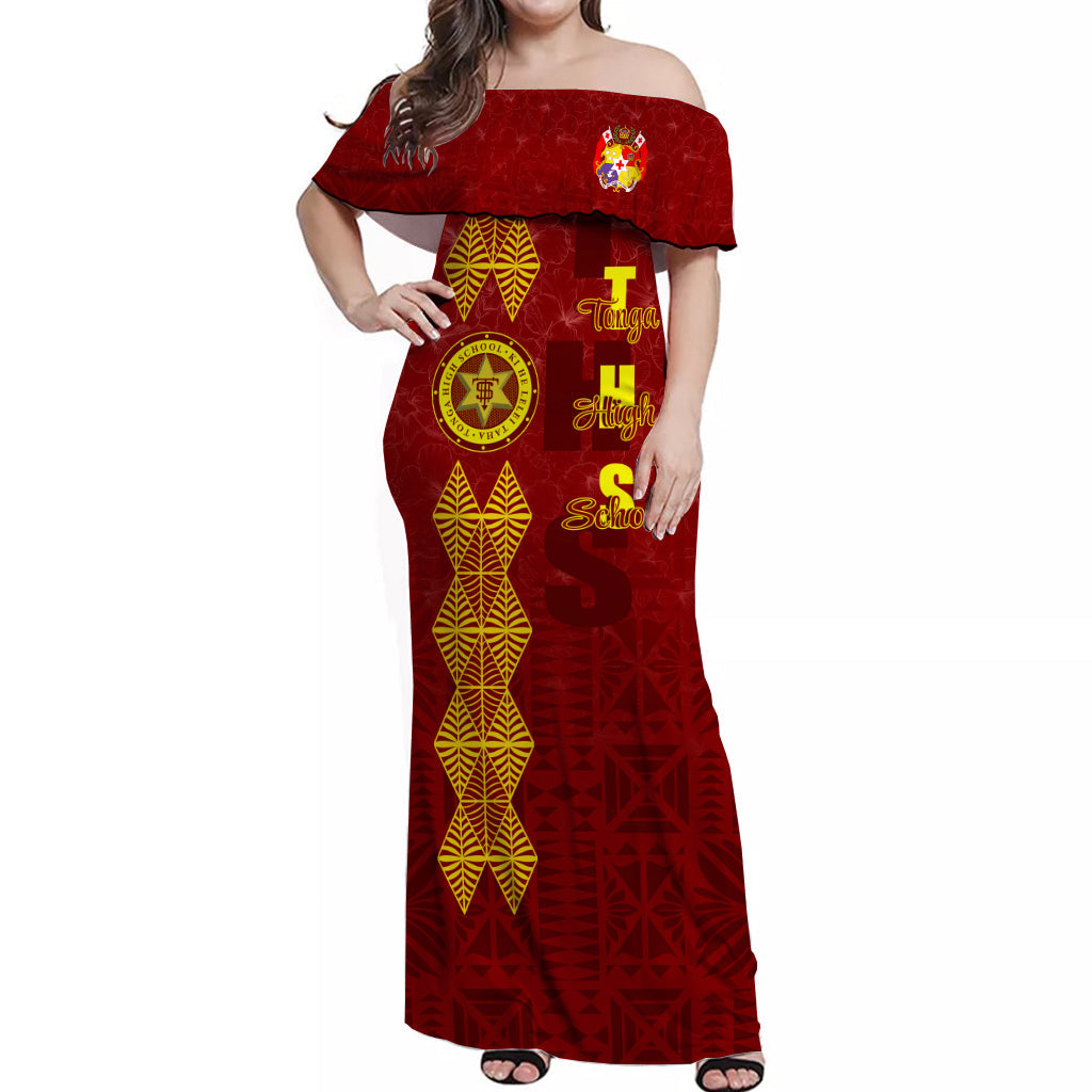 Tonga High School Hibiscus Off Shoulder Long Dress THS Old Girls