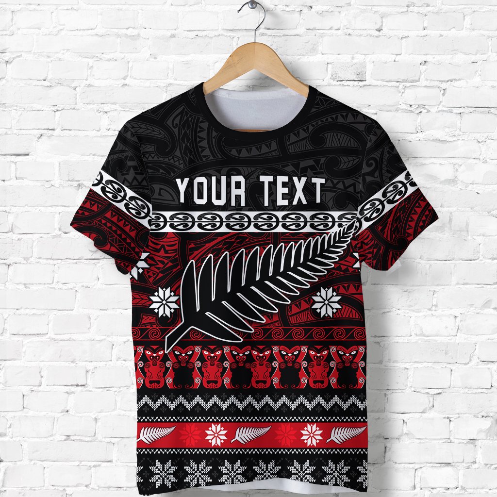 Custom Personalised New Zealand Silver Fern Christmas T Shirt Maori Meri Kirihimete