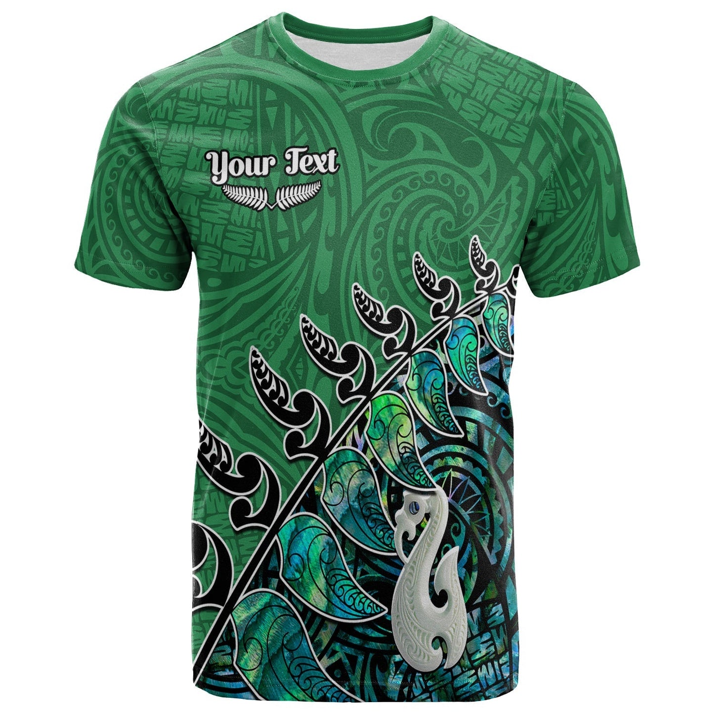 Custom Personalised New Zealand Maori T Shirt Fern And Manaia Version Green