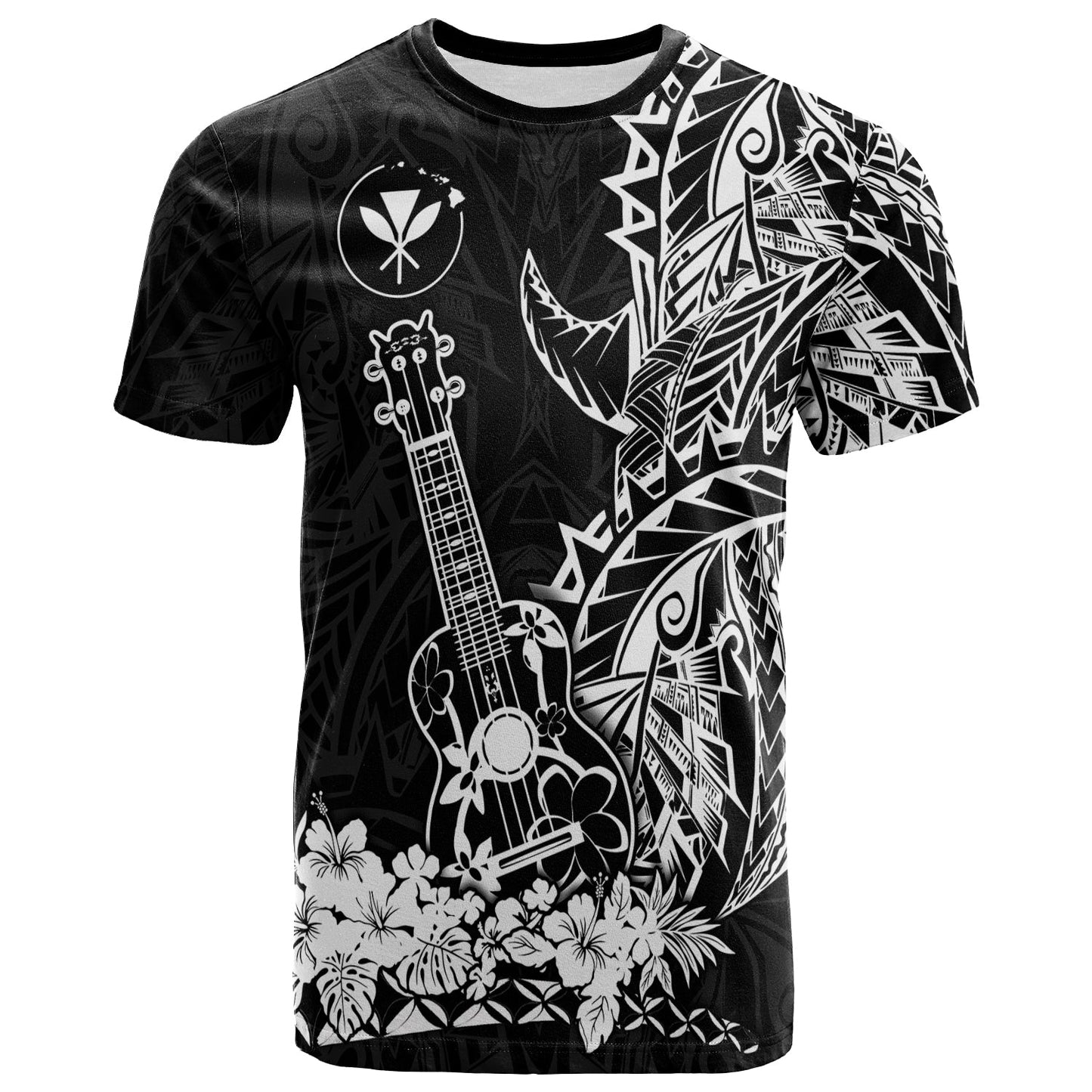 Hawaii Polynesian T Shirt White Ukulele