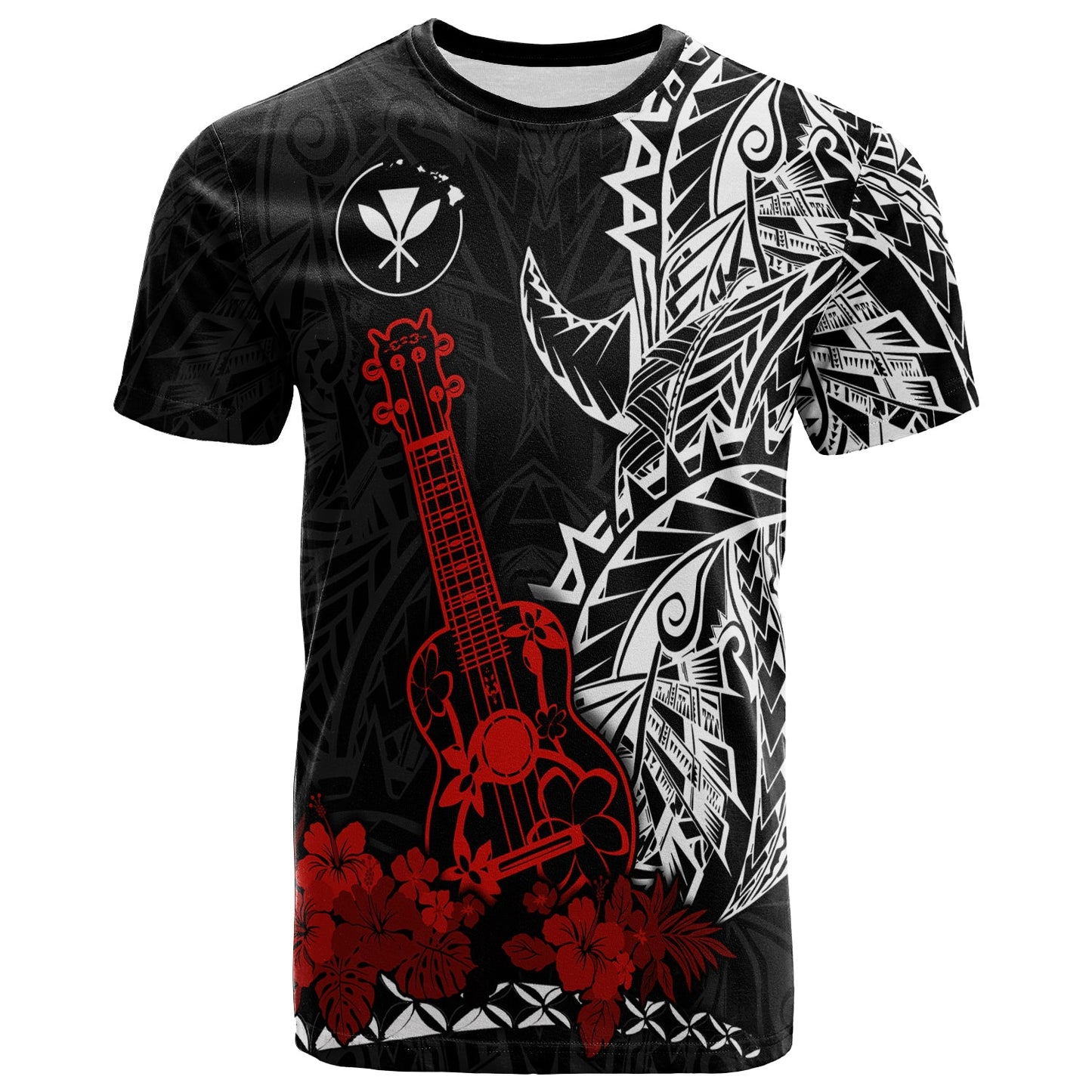 Hawaii Polynesian T Shirt Red Ukulele