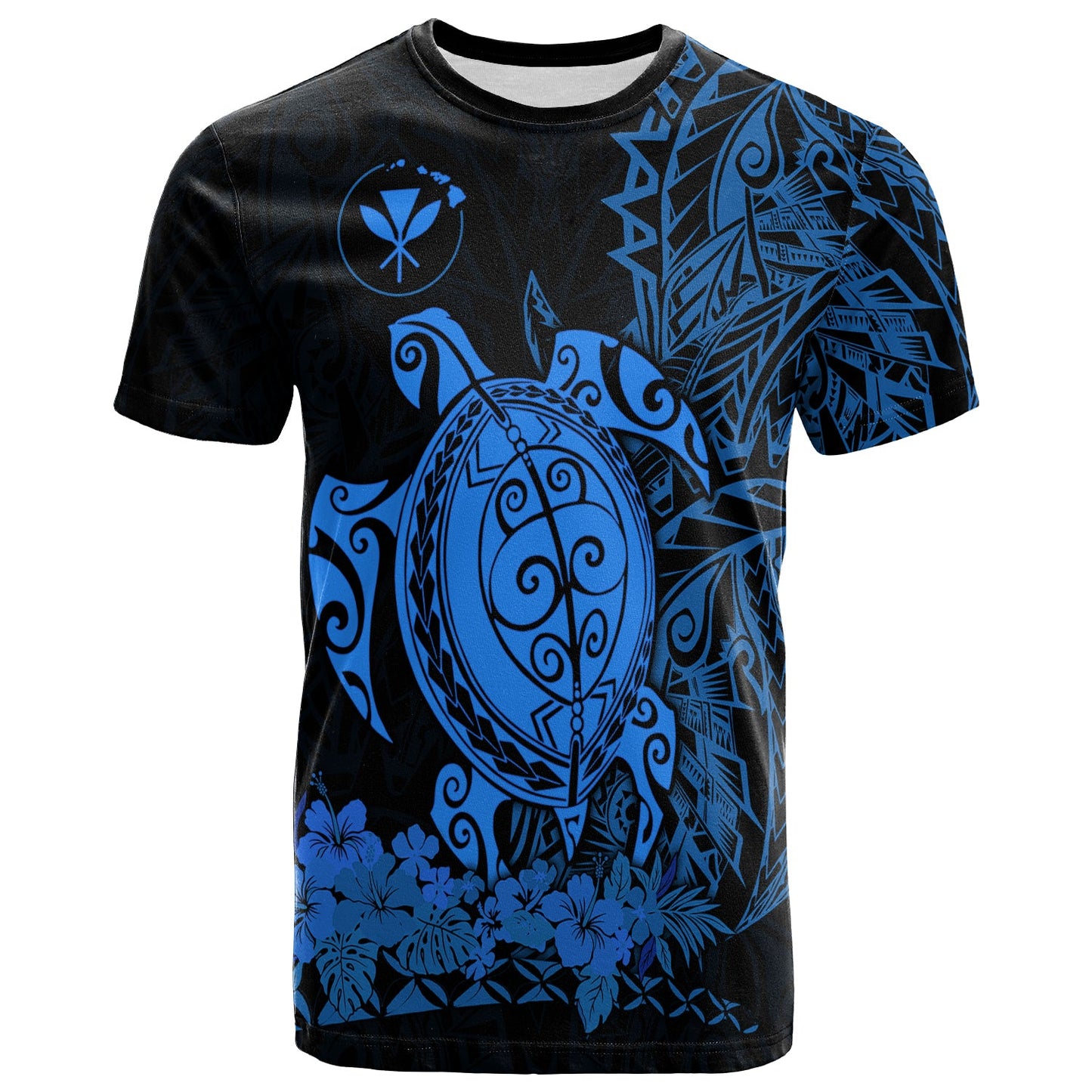 Hawaii Polynesian T Shirt Blue Sea Turtles Hawaiian