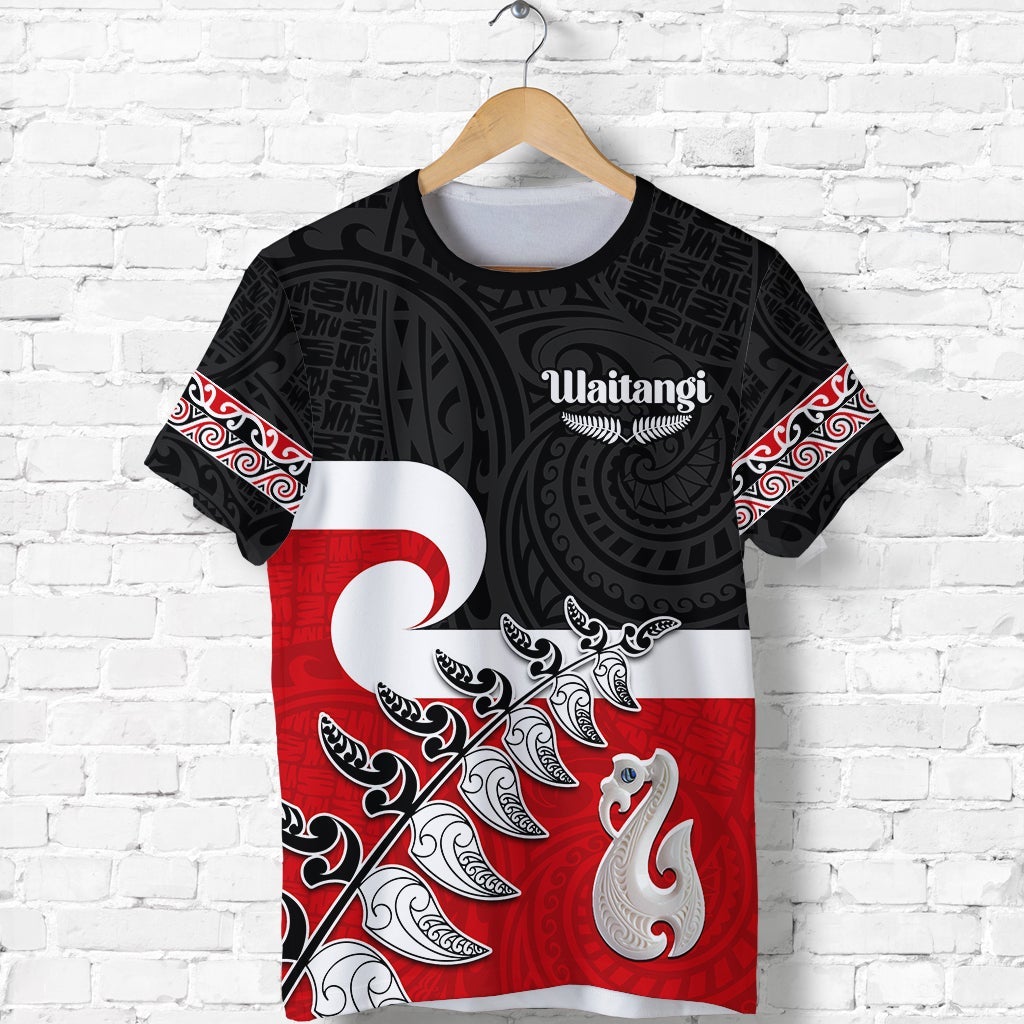Waitangi T Shirt Aotearoa Maori Pattern Mix Fern And Manaia Koru
