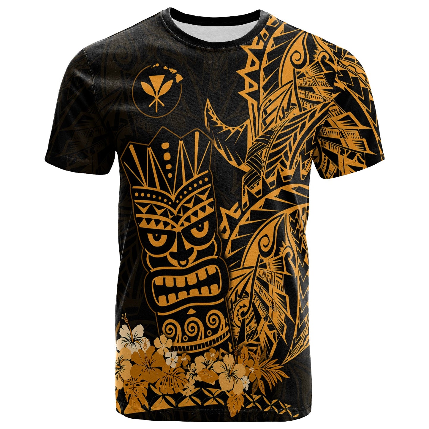 Hawaii Polynesian T Shirt Gold Tiki Masks Hawaiian