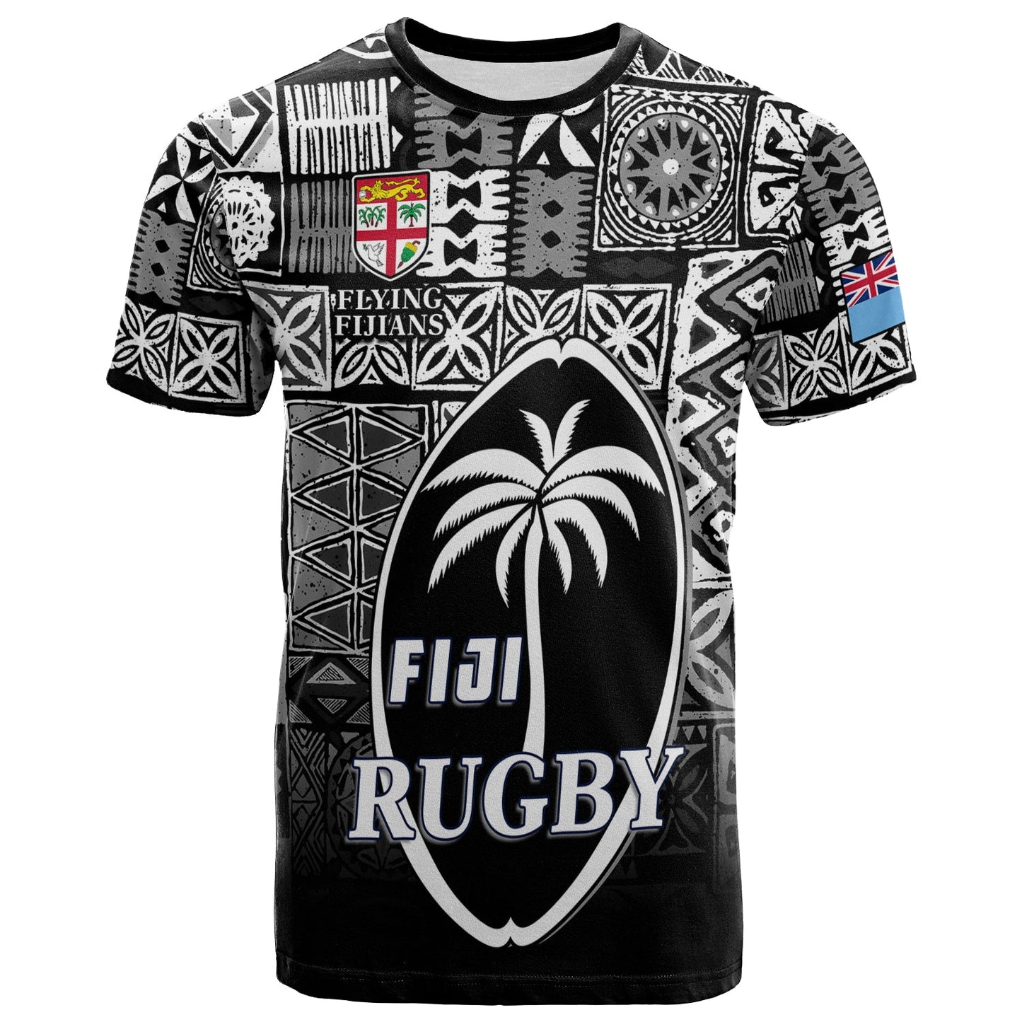 Fiji Rugby T Shirt Flying Fijians Black Tapa Pattern