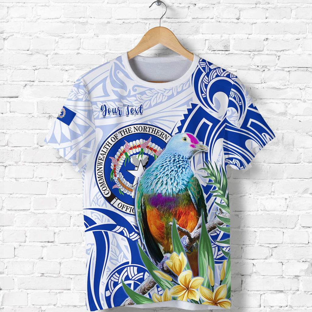 (Custom Personalised) Northern Mariana Islands T Shirt Mariana Fruit Dove Mix Frangipani Flowers White