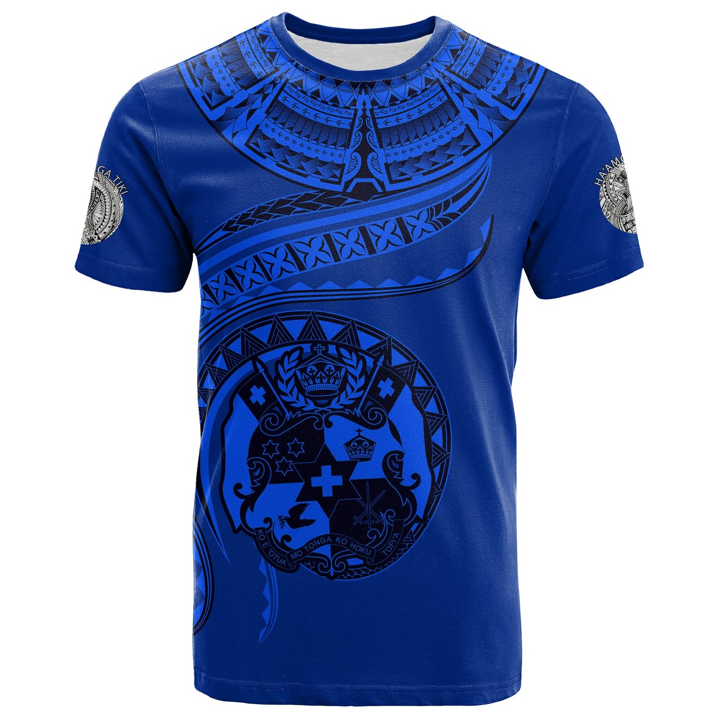 Tonga Polynesian T - Shirt - Tonga Waves Mix Logo Blue Black