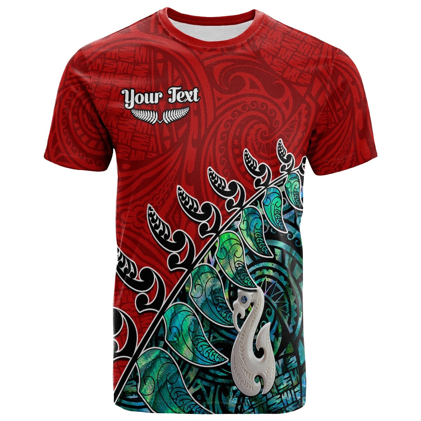 Custom Personalised New Zealand Maori T Shirt Fern And Manaia Version Red