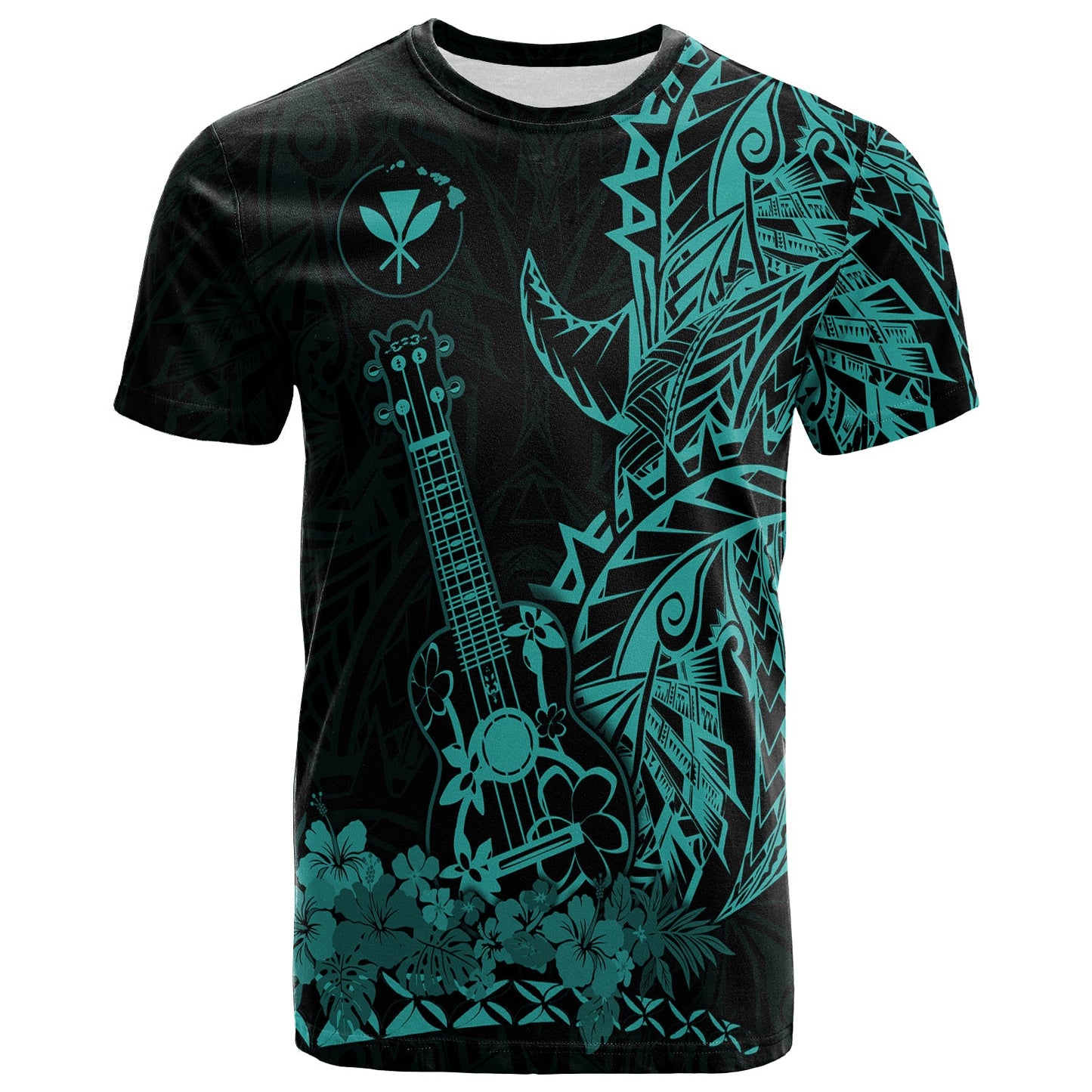 Hawaii Polynesian T Shirt Ukulele Turquoise