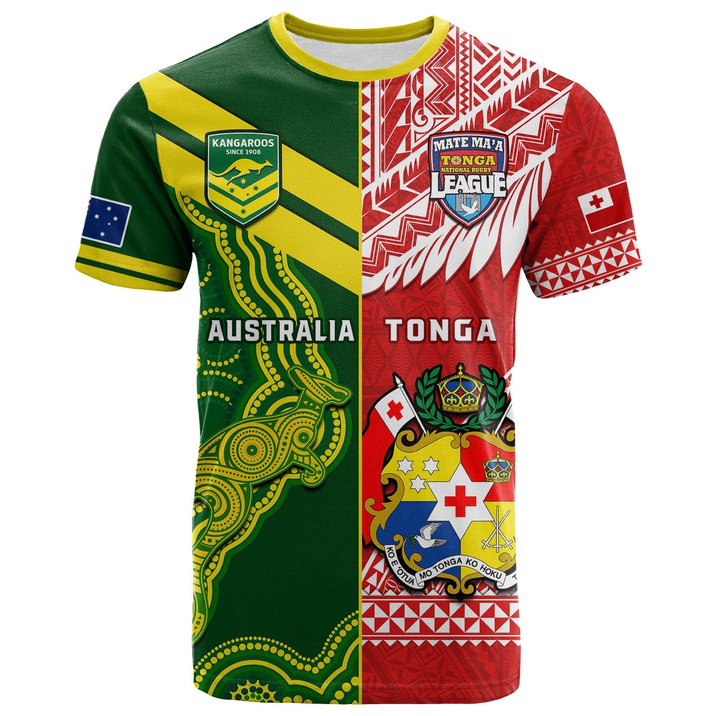 Tonga And Australia Rugby T Shirt Mate Maa Tonga Mix Kangaroos